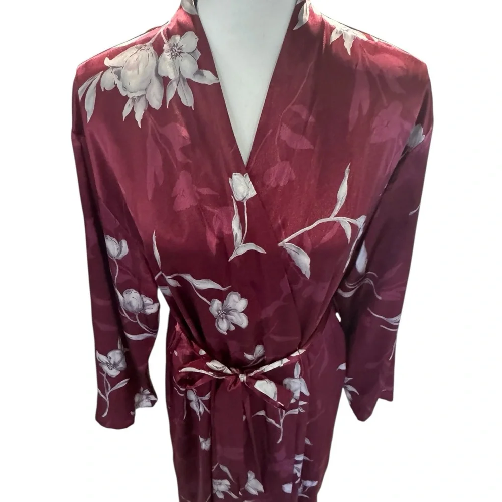Halston Robe Burgundy Wine Floral L/XL